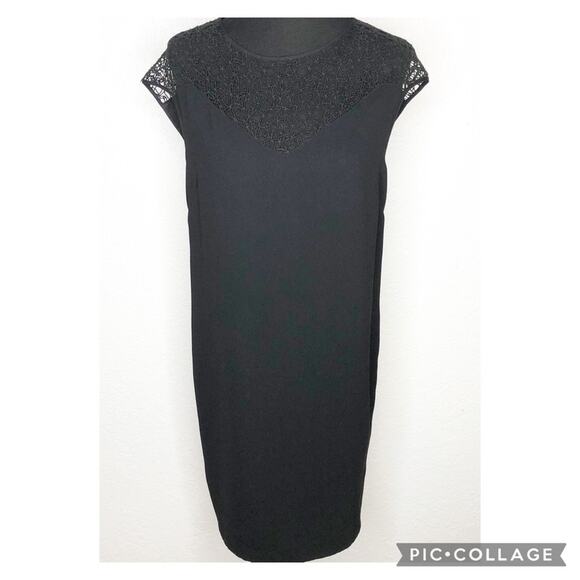 Halston Heritage black open crochet lace top sheath dress size 10 - Picture 1 of 15